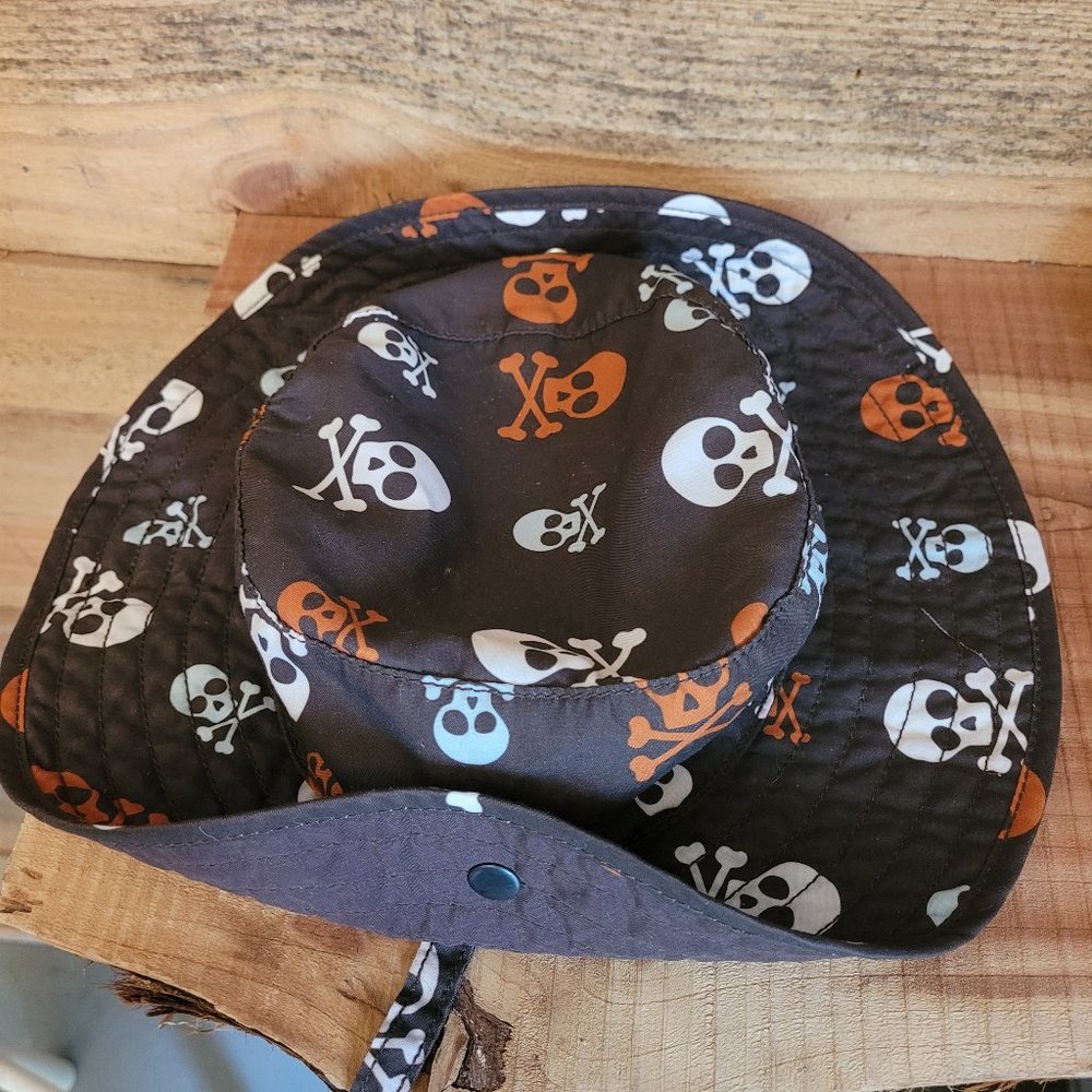 Gymboree Bucket Hat Captain's Snaps Skull Crossbones on Brown Pirate The…